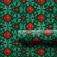 Folk Art Christmas Gift Wrap, Red Poinsettia Wrapping Paper, Vintage Floral Holiday Wrapping Paper, Botanical Xmas Gift Wrapping Paper