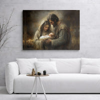 Mary Joseph and Baby Jesus Print, Holy Family Nativity Canvas Art, Religious Christmas Canvas Wall Decor, Christian Holiday Present