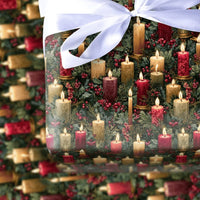 Holly Berry Gift Wrap, Vintage Christmas Candle Wrapping Paper, Traditional Holiday Present Wrap, Festive Winter Botanical Wrapping Paper