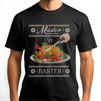Humorous Thanksgiving Food Pun Shirt, Master Baster T-Shirt, Turkey Chef Graphic Tee, Sarcastic Christmas Holiday Present for Dad T-Shirt