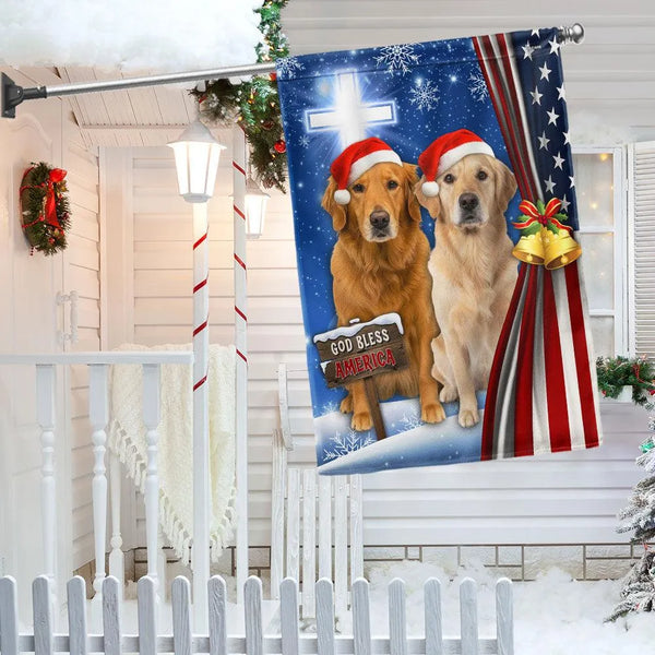 Patriotic Dog Christmas Yard Flag, God Bless America Golden Retriever Garden Flag, Double-Sided Holiday Lawn Banner, Pet Flag