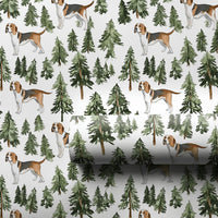 Watercolor Dog Gift Wrap, Beagle Wrapping Paper, Pine Tree Holiday Wrapping Paper, Woodland Puppy Present Paper, Dog Lover Christmas Gift Wrap