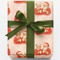Adorable Holiday Gift Wrap, Santa Mrs Claus Coffee Christmas Wrapping Paper, Festive Xmas Wrapping Paper Roll, Comfy Coffee Lover Present Wrap