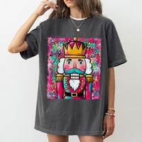 Retro Nutcracker Shirt, Pink Teal Watercolor Nutcracker Christmas T-Shirt, Holiday Ballet Graphic Tee, Festive Christmas Nutcracker Shirt
