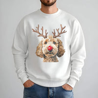 Reindeer Antlers Dog Sweatshirt, Goldendoodle Christmas Sweatshirt, Humorous Xmas Dog Crewneck, Holiday Pet Sweater, Dog Lover Sweatshirt