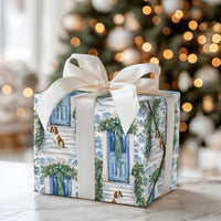 Blue Chinoiserie Toile Gift Wrap, Cavalier King Charles Spaniel Wrapping Paper, Dog Christmas Wrapping Paper, Holiday Pet Gift Wrap