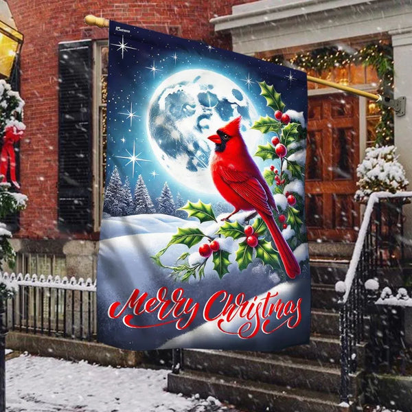 Merry Christmas Winter Bird Flag, Cardinal Christmas Garden Flag, Double-Sided Red Cardinal Yard Flag, Holiday Lawn Flag Deco