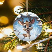 Cartoon Winter Wonderland Ornament, Adorable Reindeer Christmas Ornament, Ceramic Reindeer Tree Ornament, Holiday Reindeer Keepsake Present