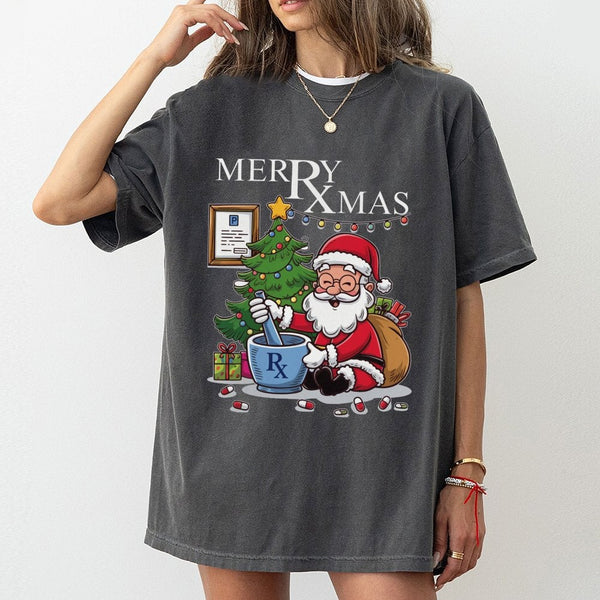 Humorous Pharmacy Tech Holiday Shirt, Pharmacist Christmas T-Shirt, Medical Staff Christmas Graphic Tee, Pharmacy Crew Festiv