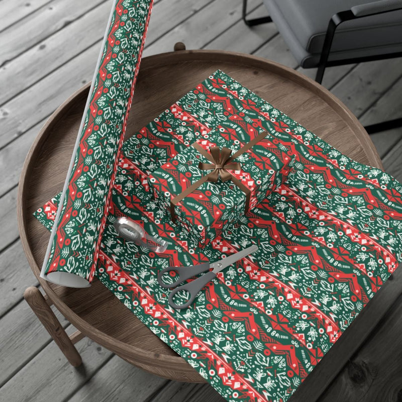 Geometric Holiday Pattern Gift Wrap, Nordic Christmas Gift Wrapping Paper, Scandinavian Xmas Wrapping Paper Roll