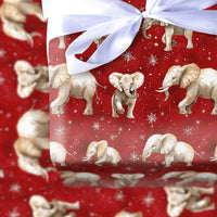 Red Snowflake Animal Gift Wrap, Watercolor Elephant Christmas Wrapping Paper, Winter Wildlife Elephant Wrapping Paper, Xmas Wrapping Paper