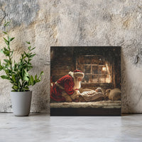 Religious Christmas Square Canvas, Santa Kneeling at Manger Canvas Art, Christian Nativity Wall Art, Christmas Nativity Print Canvas Decor