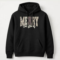 Trendy Camouflage Checkered Hoodie, Merry Christmas Camo Hoodie, Comfy Holiday Graphic Sweatshirt, Winter Festive Pullover Camo Hoodie