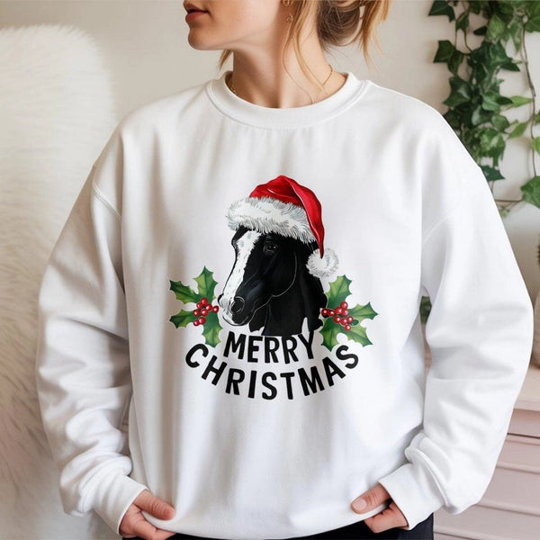 Santa Hat Equestrian Holiday Crewneck, Horse Christmas Sweatshirt, Festive Western Horse Lover Sweater, Adorable Xmas Animal 
