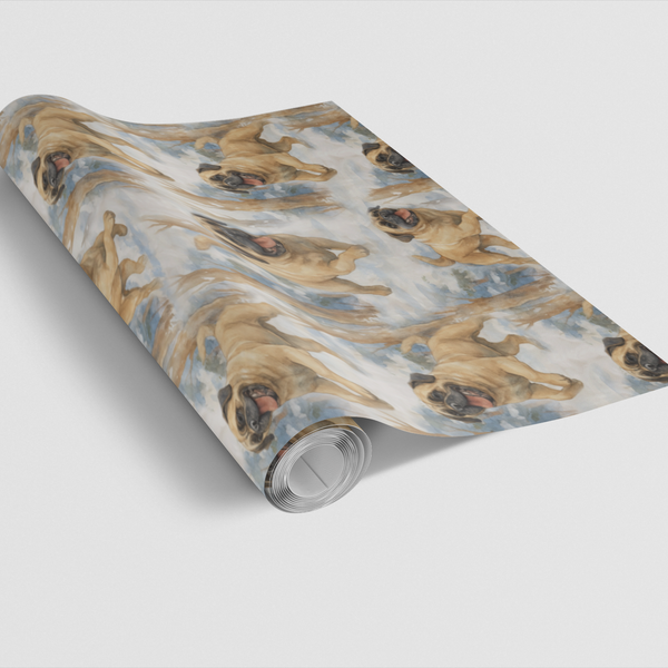 English Mastiff Dog Holiday Gift Wrap, Mastiff Christmas Wrapping Paper, Winter Canine Present Paper, Big Dog Lover Xmas Wrap