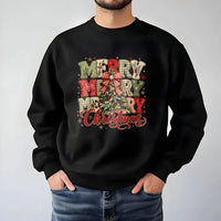 Plaid Christmas Tree Sweater, Merry Merry Merry Christmas Sweatshirt, Vintage Holiday Crewneck, Rustic Christmas Pullover, Womens Xmas Present