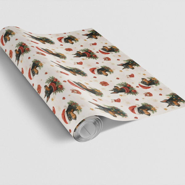 Crimson Star Dog Gift Wrap, Doberman Christmas Wrapping Paper, Festive Puppy Present Wrap, Holiday Doberman Pinscher Lover Pr