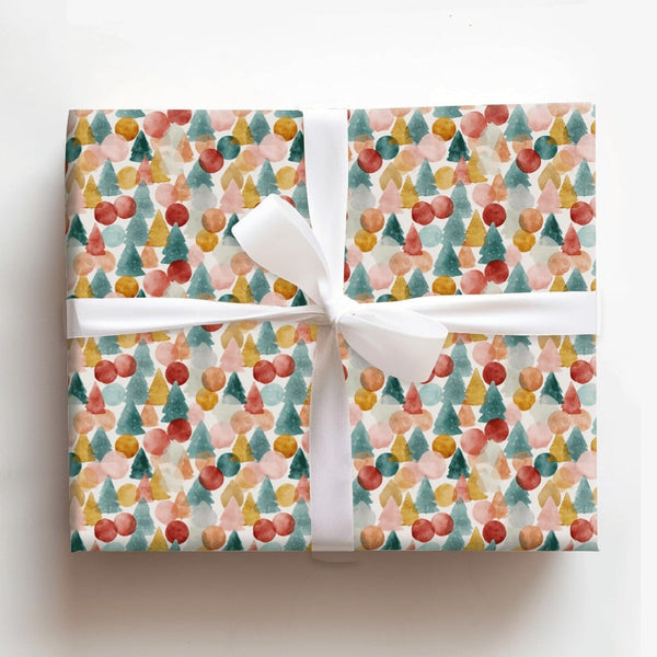 Modern Christmas Tree Gift Wrap, Abstract Watercolor Tree Wrapping Paper, Colorful Holiday Wrapping Paper, Artistic Present P