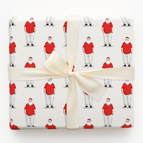 Casual Modern Santa Claus Gift Wrap, Red Polo Santa Wrapping Paper, Fun Holiday T Logo Wrapping Paper, Humorous Christmas Gif