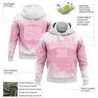 3D Pink White Winter Design Sweatshirt, Custom Christmas Snowflake Hoodie, Personalized Sports Pullover, Xmas Holiday Fan Present