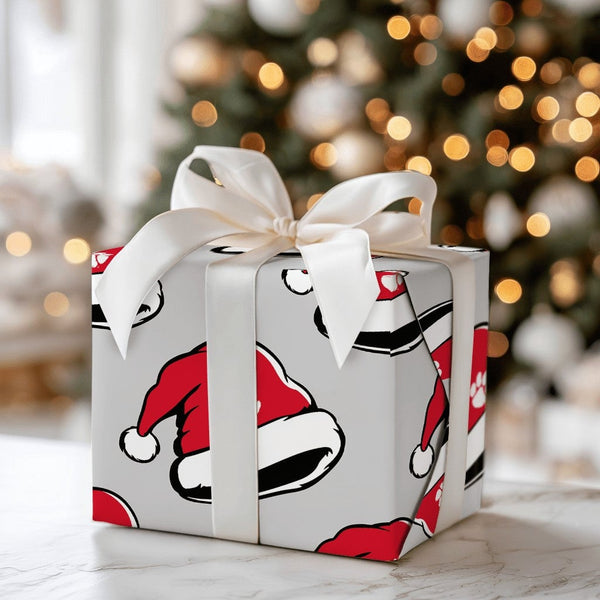 Dog Cat Christmas Gift Wrap, Paw Print Santa Hat Wrapping Paper, Holiday Pet Lover Wrapping Paper, Festive Animal Holiday Gif