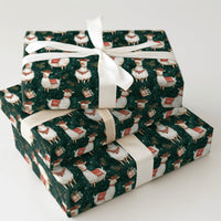 Green Watercolor Alpaca Gift Wrap, Christmas Llama Wrapping Paper, Festive Animal Wrapping Paper Roll, Holiday Farm Gift Wrap