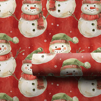 Red Holiday Gift Wrap Paper, Watercolor Snowman Christmas Wrapping Paper, Adorable Snowmen Winter Christmas Wrapping Paper Roll Present Wrap