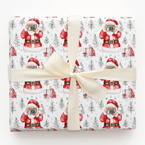 Camera Santa Christmas Gift Wrap, Photographer Santa Wrapping Paper, Watercolor Holiday Wrapping Paper, Photography Lover Gif