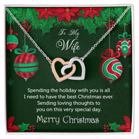CZ Pendant, To My Wife Christmas Interlocking Hearts Necklace, Polished Steel Heart Necklace, Romantic Holiday Anniversary Present for Her