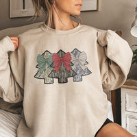Coquette Bow Holiday Crewneck, Camo Christmas Tree Sweatshirt, Festive Hunting Plaid Pullover, Adorable Preppy Xmas Sweater, Winter Holiday Present
