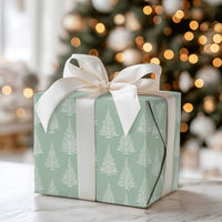 Minimalist White Tree Gift Wrap, Sage Green Christmas Tree Wrapping Paper, Elegant Holiday Wrapping Paper, Winter Season Wrapping Paper