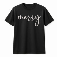 Cursive Script Holiday Typography Tee, Minimalist Merry Christmas T-Shirt, Adorable Simple Christmas Shirt, Winter Festive Outfit Present
