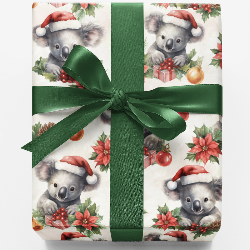 Adorable Festive Australian Animal Wrapping Paper, Koala Christmas Gift Wrap, Holiday Koala Bear Wrap Paper Roll, Kids Animal Xmas Present Paper