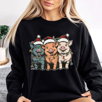 Humorous Farm Animal Lights Sweater, Christmas Pig Sweatshirt, Adorable Pig Lover Xmas Crewneck, Farmhouse Holiday Pullover, Country Xmas Present