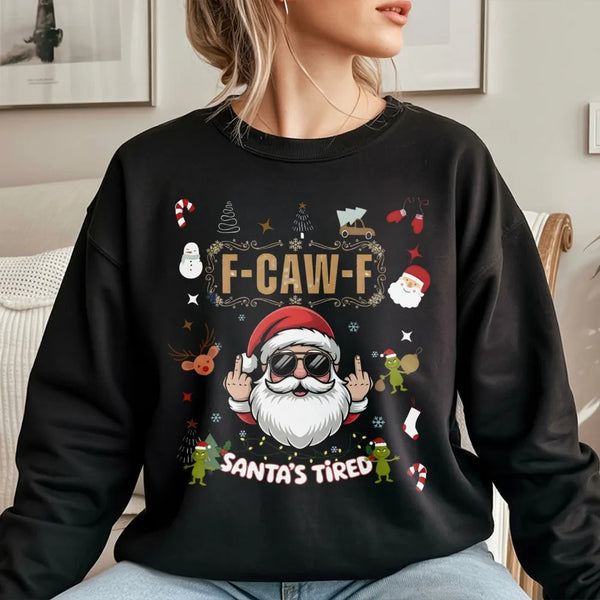 Humorous Rude Santa Middle Finger Sweater, Santa's Tired Sweatshirt, Humorous Xmas Holiday Crewneck, Sarcastic Christmas Pull