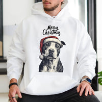 Santa Hat Dog Graphic Sweatshirt, Pitbull Christmas Hoodie, Festive Pitbull Holiday Pullover, Humorous Dog Lover Xmas Present, Pet Dog Hoodie