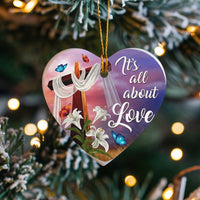 Religious Lilies Butterflies Ceramic Ornament, Christian Cross Heart Ornament, Faith Easter Tree Decor, Christmas Ornament Present for Believer