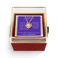 Sparkling CZ Crystal Pendant, Granddaughter Love Knot Necklace, Gold Finish Jewelry, Birthday Christmas Present from Grandma to Her