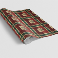 Vintage Plaid Holiday Gift Wrap, Tartan Tree Christmas Wrapping Paper, Red Green Gold Xmas Paper, Traditional Winter Gift Wrapping Paper
