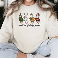 Humorous Holiday Duck Sweatshirt, Jolly Goose Christmas Sweatshirt, Adorable Xmas Animal Crewneck, Festive Goose Graphic Sweatshirt, Winter Present