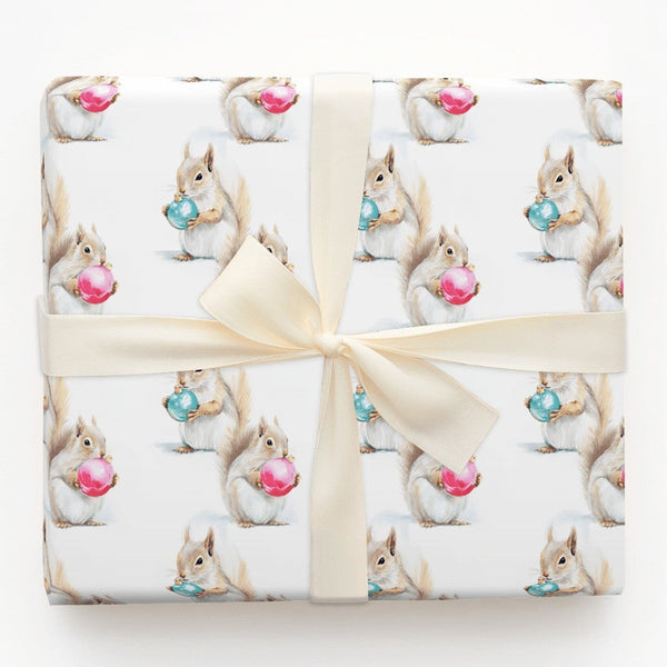 Woodland Animal Holiday Gift Wrap, Squirrel Christmas Wrapping Paper, Adorable Squirrel Wrapping Paper Roll, Festive Winter W