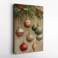 Christmas Holiday Poster, Vintage Christmas Ornaments Canvas Print, Oil Painting Christmas Wall Art, Printable Digital Download Decor