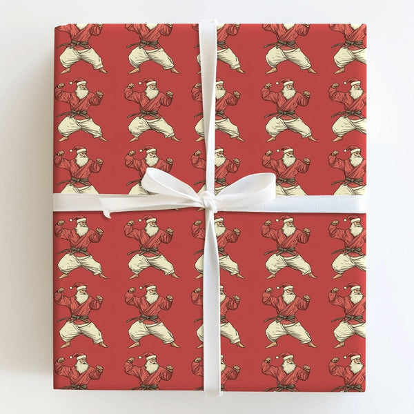 Martial Arts Gift Wrap, Karate Santa Christmas Wrapping Paper, Humorous Judo Santa Holiday Wrapping Paper, Black Belt Santa G