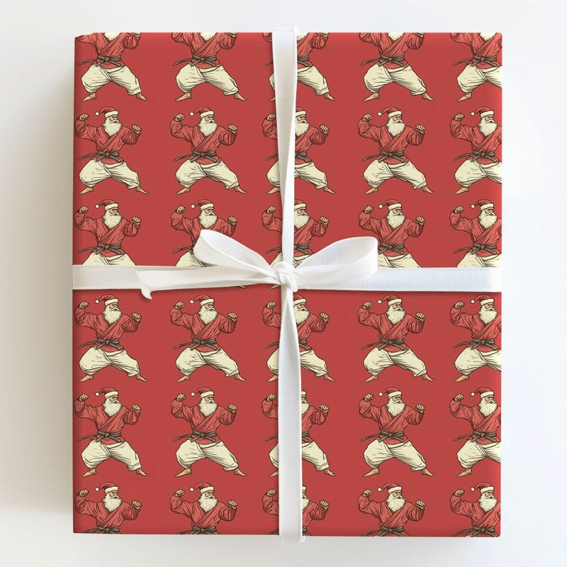 Martial Arts Gift Wrap, Karate Santa Christmas Wrapping Paper, Humorous Judo Santa Holiday Wrapping Paper, Black Belt Santa Gift Wrap Roll