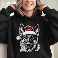 Santa Hat Dog Pullover, German Shepherd Christmas Hoodie, Dog Lover Holiday Hoodie, Xmas Pet Graphic Hooded Sweatshirt