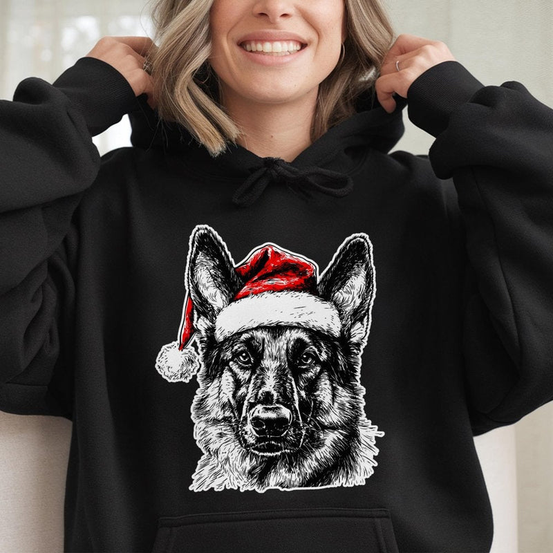 Santa Hat Dog Pullover, German Shepherd Christmas Hoodie, Dog Lover Holiday Hoodie, Xmas Pet Graphic Hooded Sweatshirt
