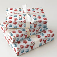 Pom-Poms Holiday Gift Wrap, Cheering Santa Claus Wrapping Paper, Adorable Santa Christmas Wrapping Paper, Festive Xmas Gift Wrap Roll for Kids