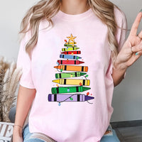 Art Teacher Holiday Tee, Crayon Christmas Tree Teacher T-Shirt, Festive School Season Graphic Shirt, Adorable Elementary Educator Present Tee