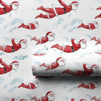 Watercolor Holiday Gift Wrap, Flying Santa Christmas Wrapping Paper, Whimsical Sky Santa Wrapping Paper, Secret Santa Xmas Present Gift Wrap