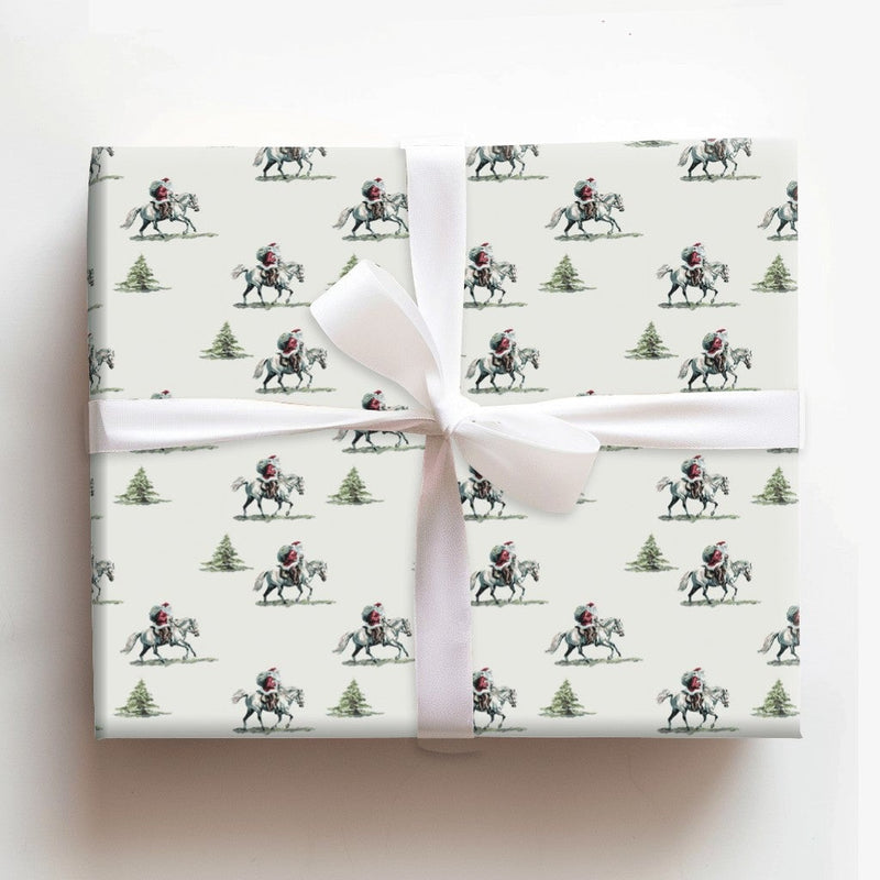 Vintage Horseback Gift Wrap, Equestrian Santa Wrapping Paper, Horse Lover Christmas Wrapping Paper, Holiday Gift Wrap
